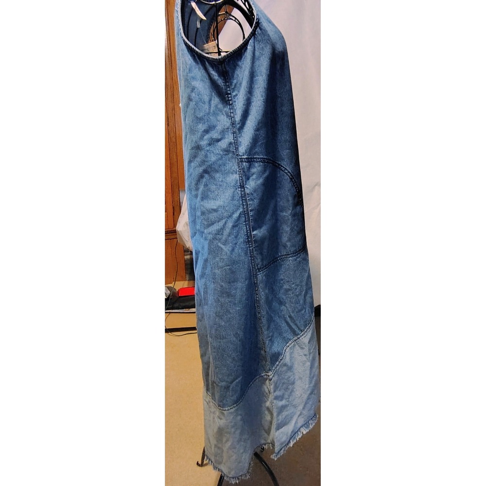 Roper Denim Maxi Dress Womens Light Wash Raw Hem Sleeveless Pockets Blue NEW - Picture 4 of 14